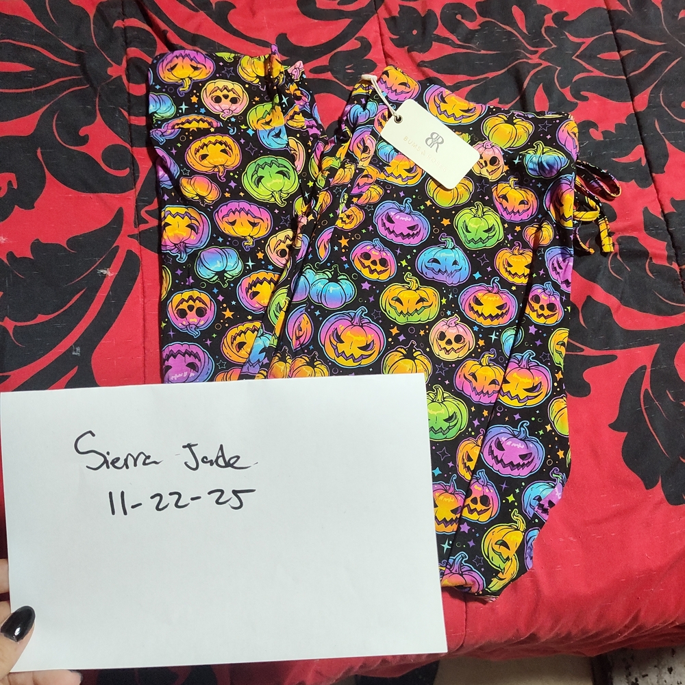 Colorful Halloween Pumpkin PJ Pants Bums And Roses Adult Large